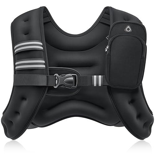 Chaleco lastrado ZELUS, con franja reflectante para entrenamiento, fortalecimiento muscular, correr, fitness, pérdida de peso y levantamiento de pesas - Tamaño 6 lb - Color negro