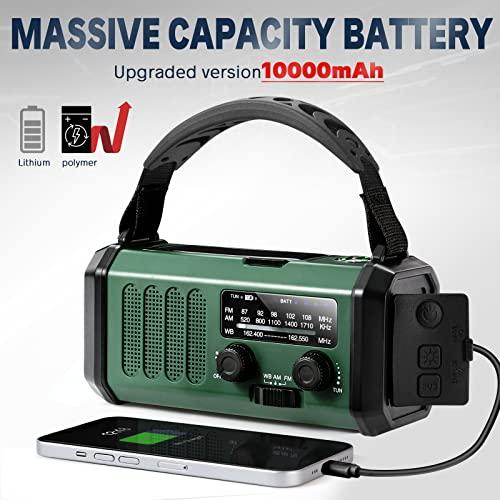 Radio de Emergencia Leaton con Manivela – NOAA AM/FM, 10000 mAh, Solar, Linterna y Alarma SOS