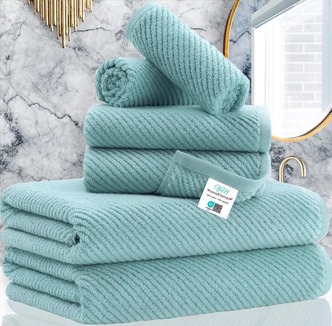 Toallas para baño, 100% algodón, ligeras, gruesas, suaves, de secado rápido, juego de 6 toallas de baño grandes, 2 toallas de baño de 30 x 56 pulgadas, 2 de mano de 18 x 28 pulgadas, 2 paños de 13 x | 2 Bath 30x56 In, 2 Hand 18x28 In, 2 Washcloths 13x13