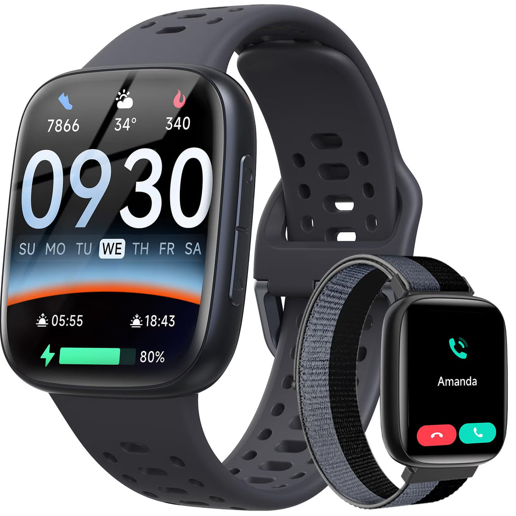 Smartwatch para Hombre con Pantalla AMOLED 1.85” – 2 Correas, Llamadas Bluetooth, IA, Monitor de Salud y 7 Días de Batería