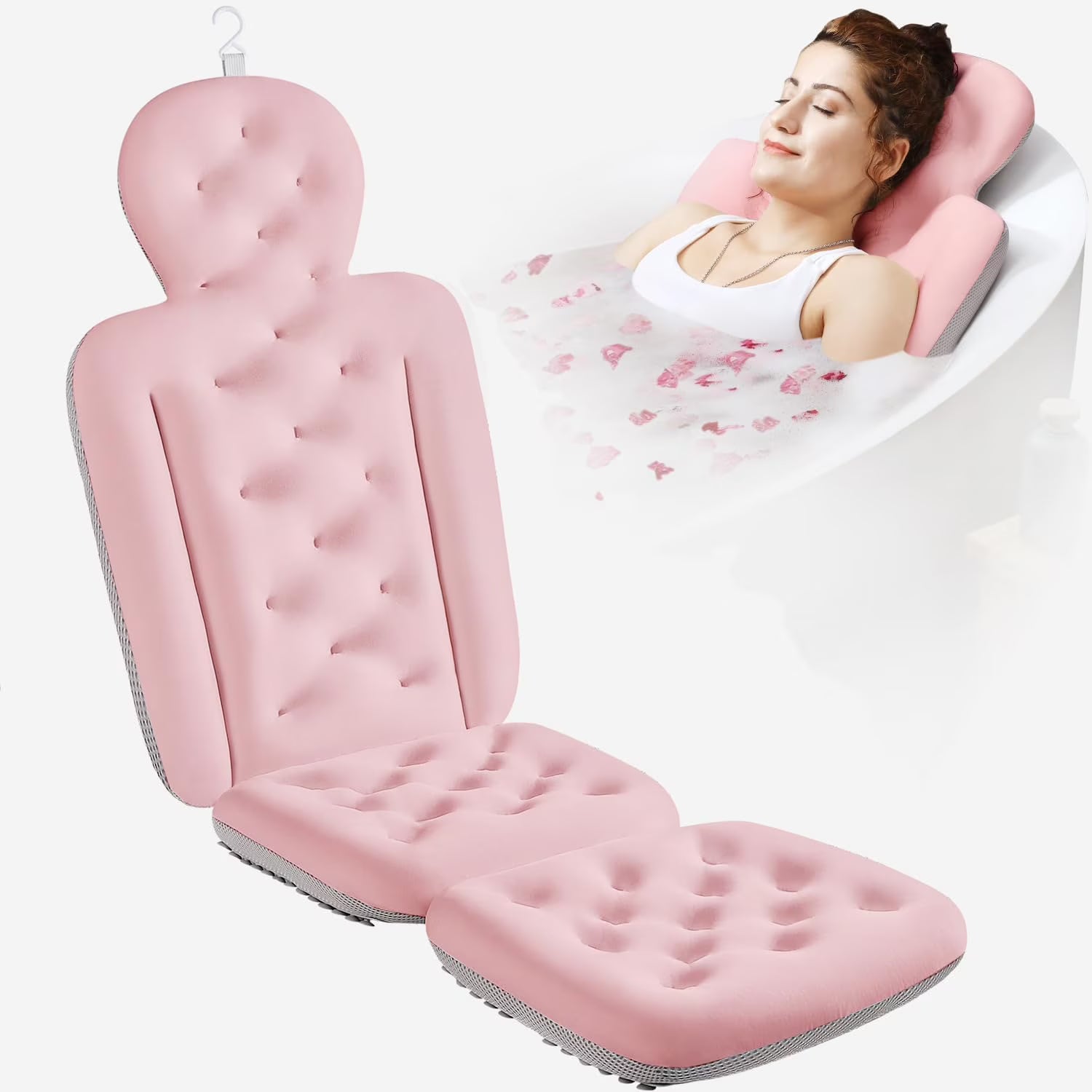 Almohada de Baño Cuerpo Completo Luxury Rosa | Soporte Cuello y Espalda 51" x 16"