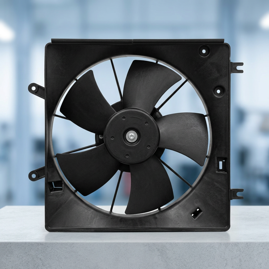 Usado - Ventilador automotriz con carcasa negra y soportes de montaje