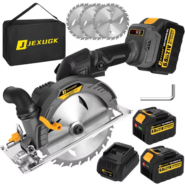 Sierra circular JEXUGK 6-1/2 inalámbrica con 2 baterías de 6.0 Ah, 6000 RPM