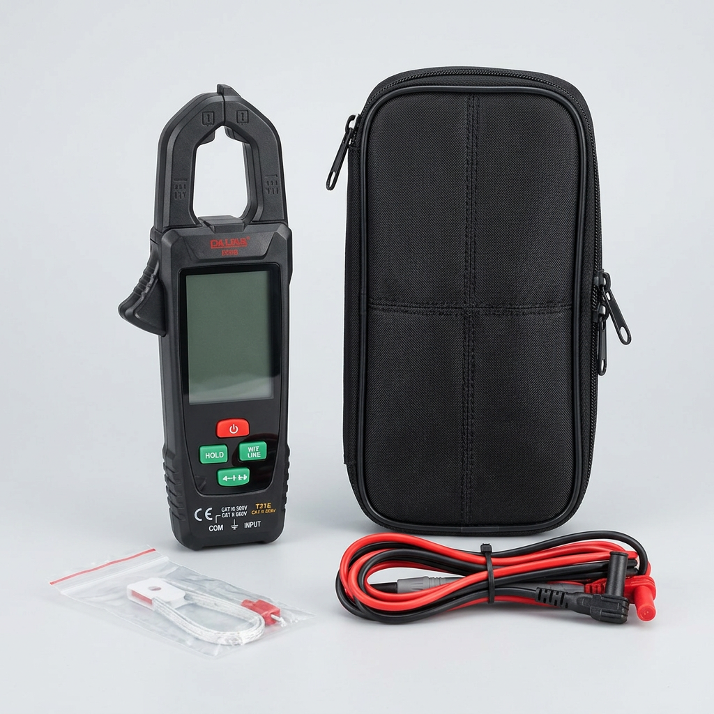 Pinza amperimétrica digital con cables de prueba y estuche para organizar tu equipo