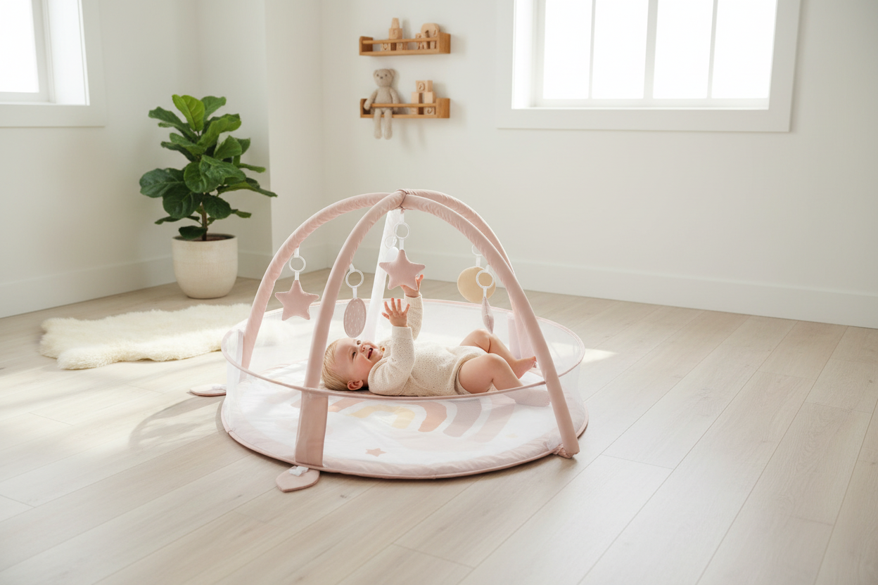Crisschirs Gimnasio grande 6 en 1 XL para bebés y piscina de pelotas, tapete de juego y gimnasio de juego, gimnasio combinado de actividades para bebés con tarjetas de hitos para exploración sensorial