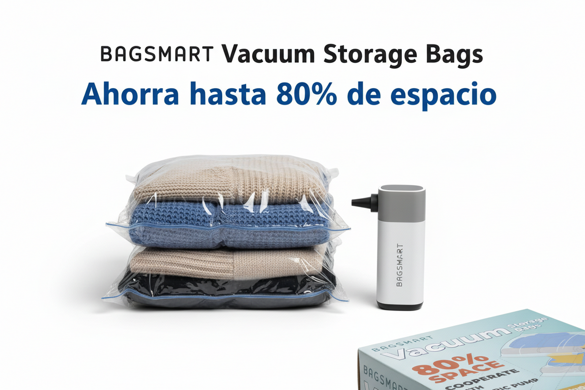 Bolsas de Almacenamiento al Vacío con Bomba Eléctrica | Ahorra hasta 80% de Espacio | Ropa y Ropa de Cama | 1 Set