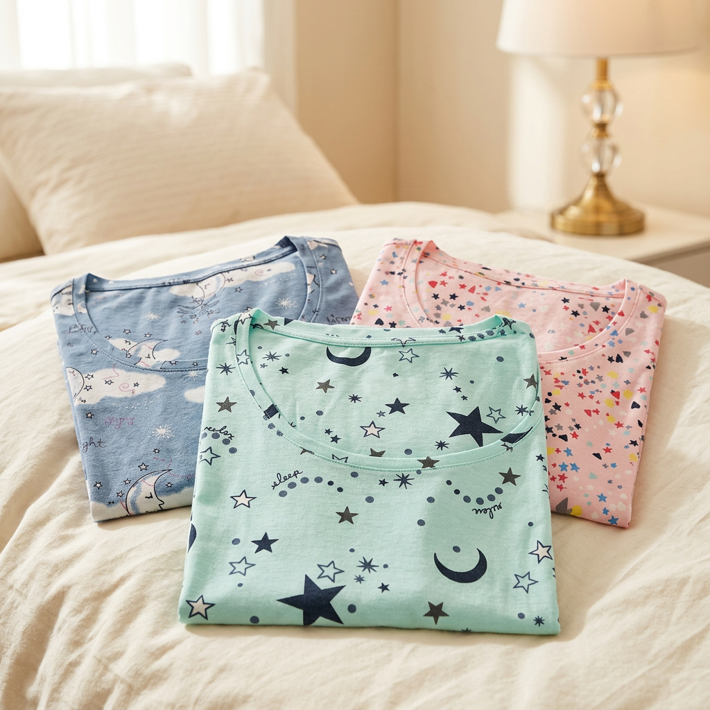 Camisón corto de algodón para mujer, bonito camisón estampado 3 PCS