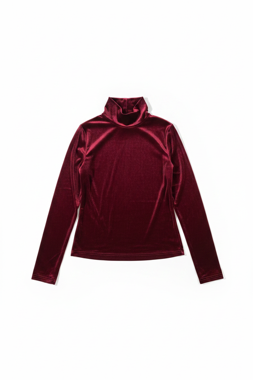 Blusa terciopelo borgoña flat lay