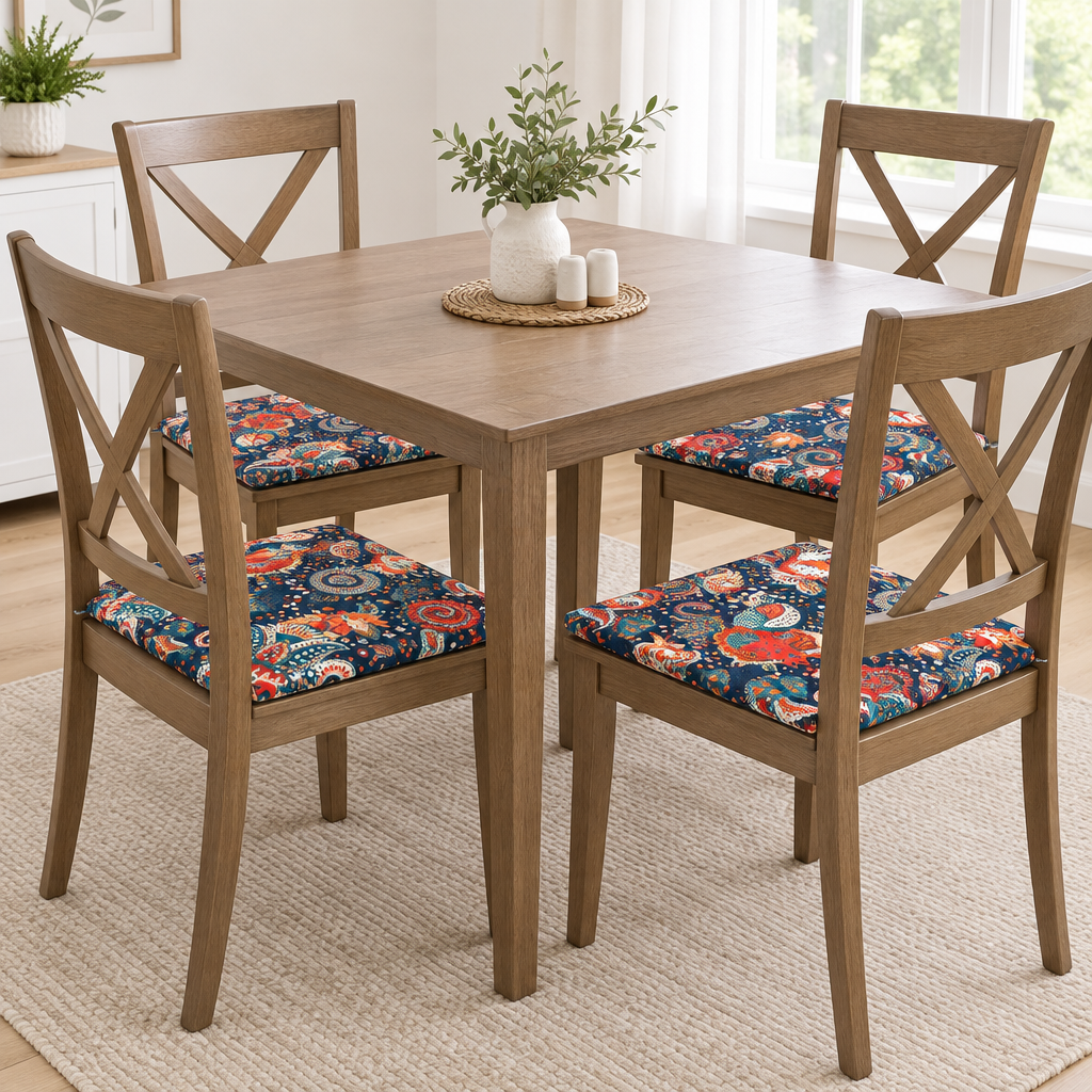 Juego de 4 cojines cuadrados para asiento de silla con estampado multicolor
