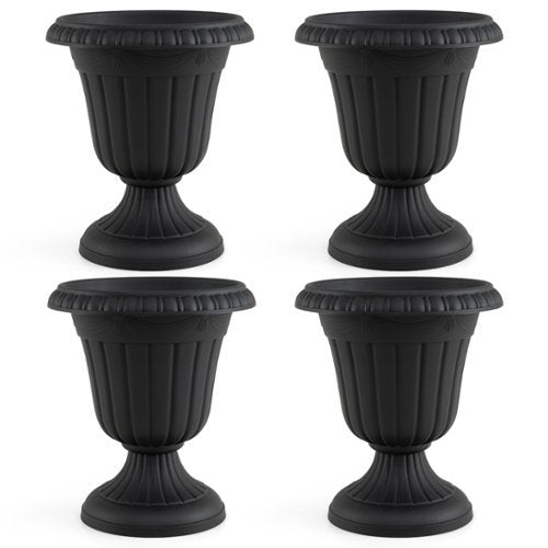 Juego de 4 macetas vintage altura con base de pedestal y orificio de drenaje premarcado