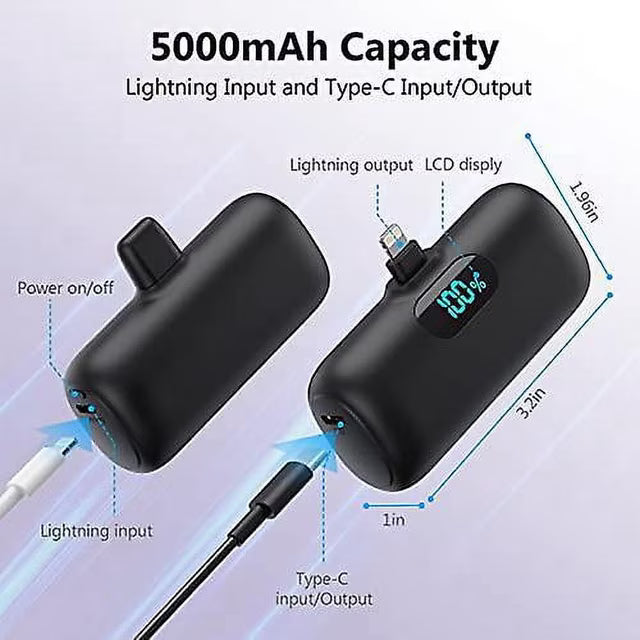 Mini Power Bank 5000mAh Ultra Compacto – Carga Rápida 20W PD