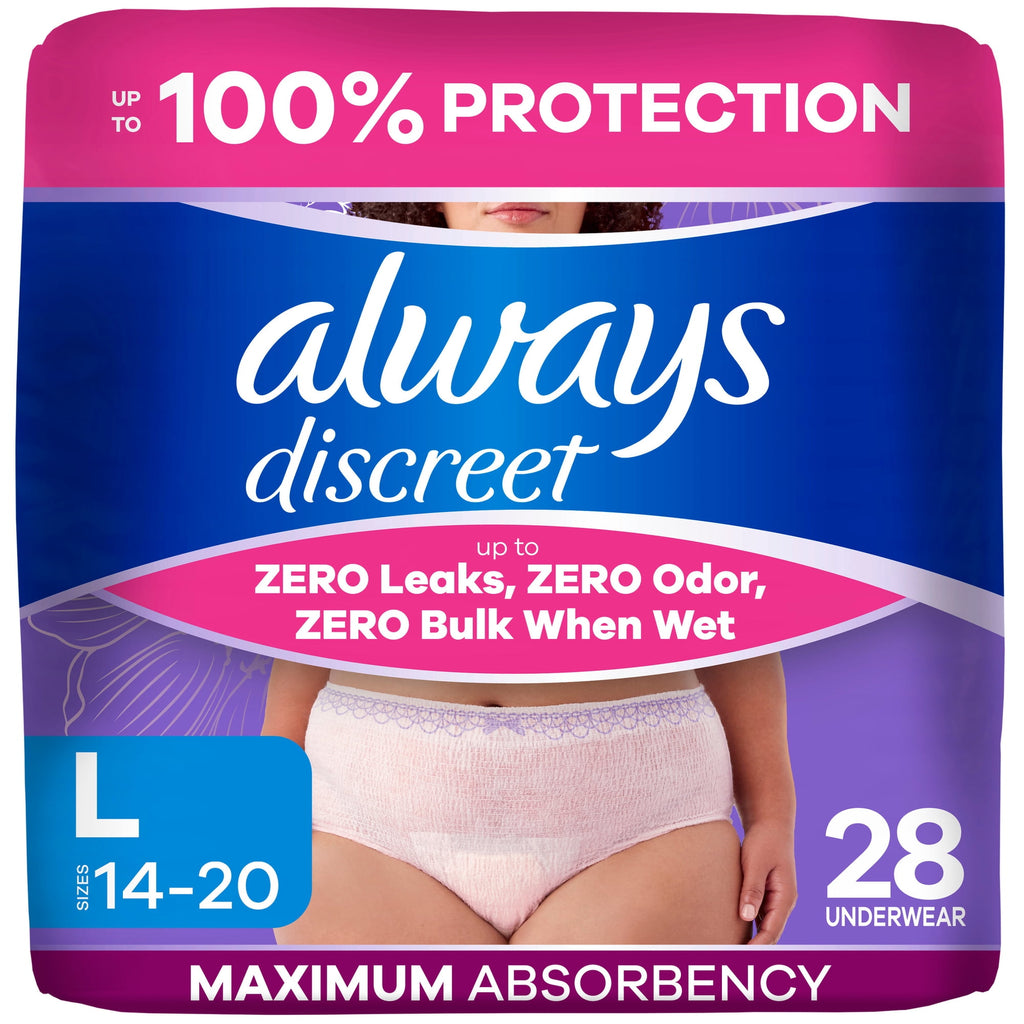 Always Discreet Ropa Interior para Incontinencia Mujer Talla L – 28 Unidades, Protección Máxima hasta 12 Horas, Posparto