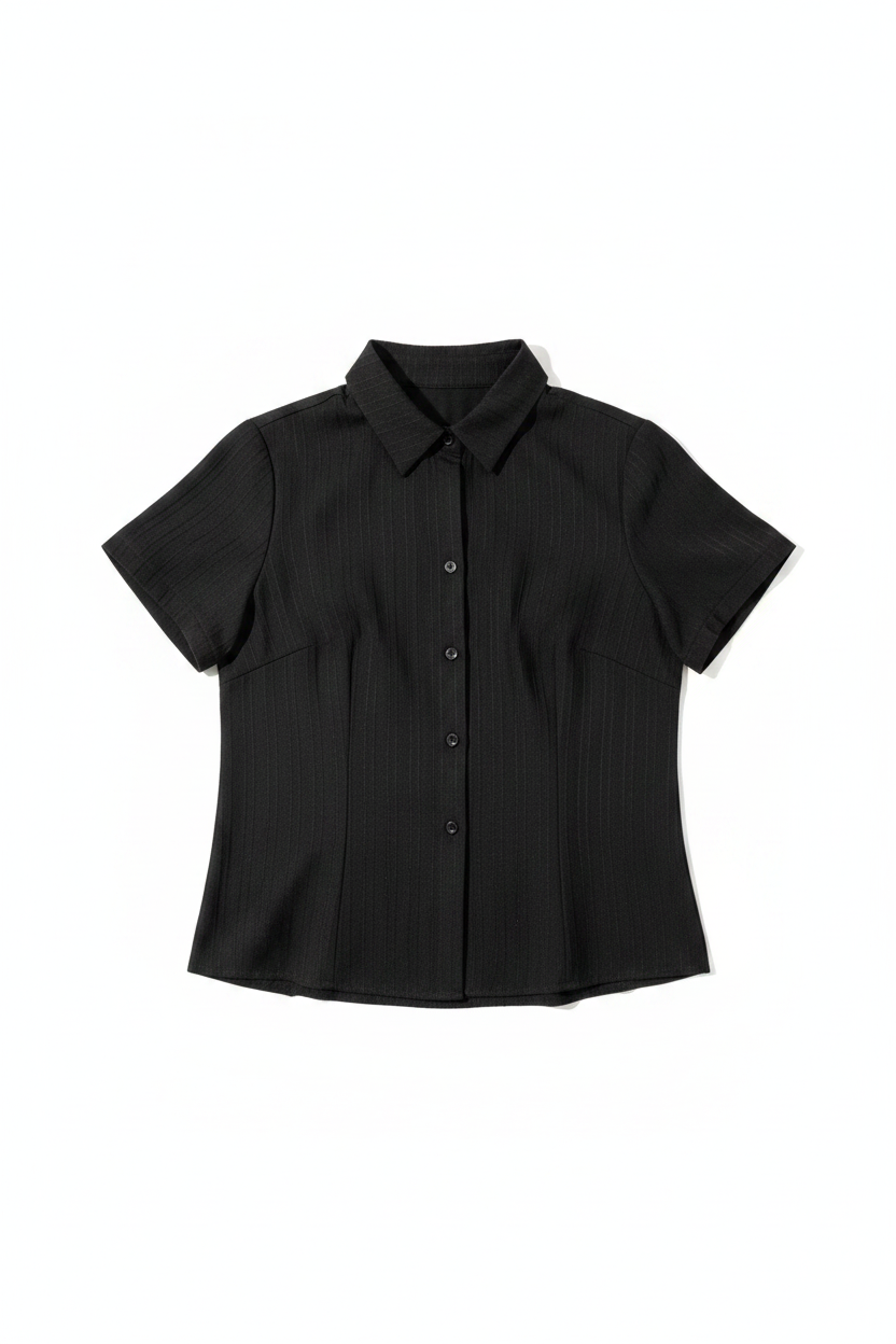 Camisa negra cuello clásico manga corta sin modelo
