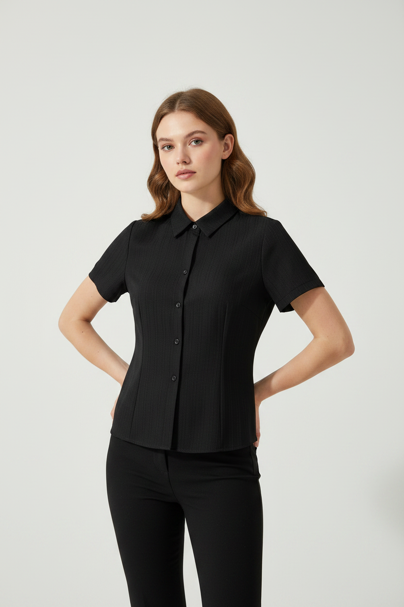 Camisa negra manga corta con modelo