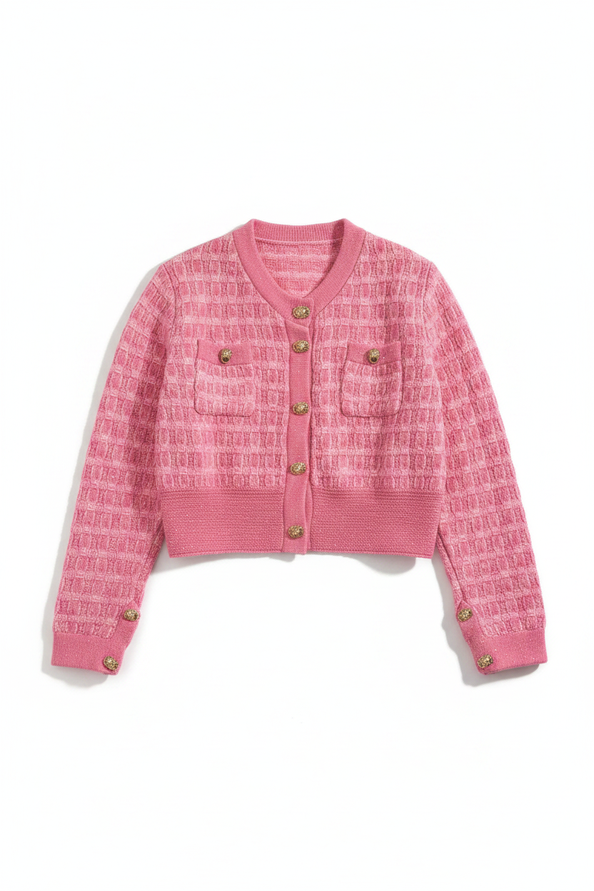Cardigan rosa tweed sin modelo