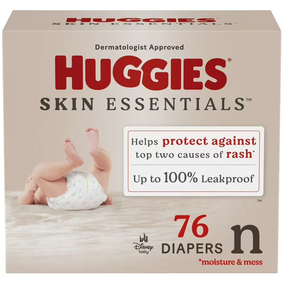 Pañales Huggies Skin Essentials Talla Recién Nacido – Suaves y Seguros para la Piel del Bebé, Paquete de 76 Unidades