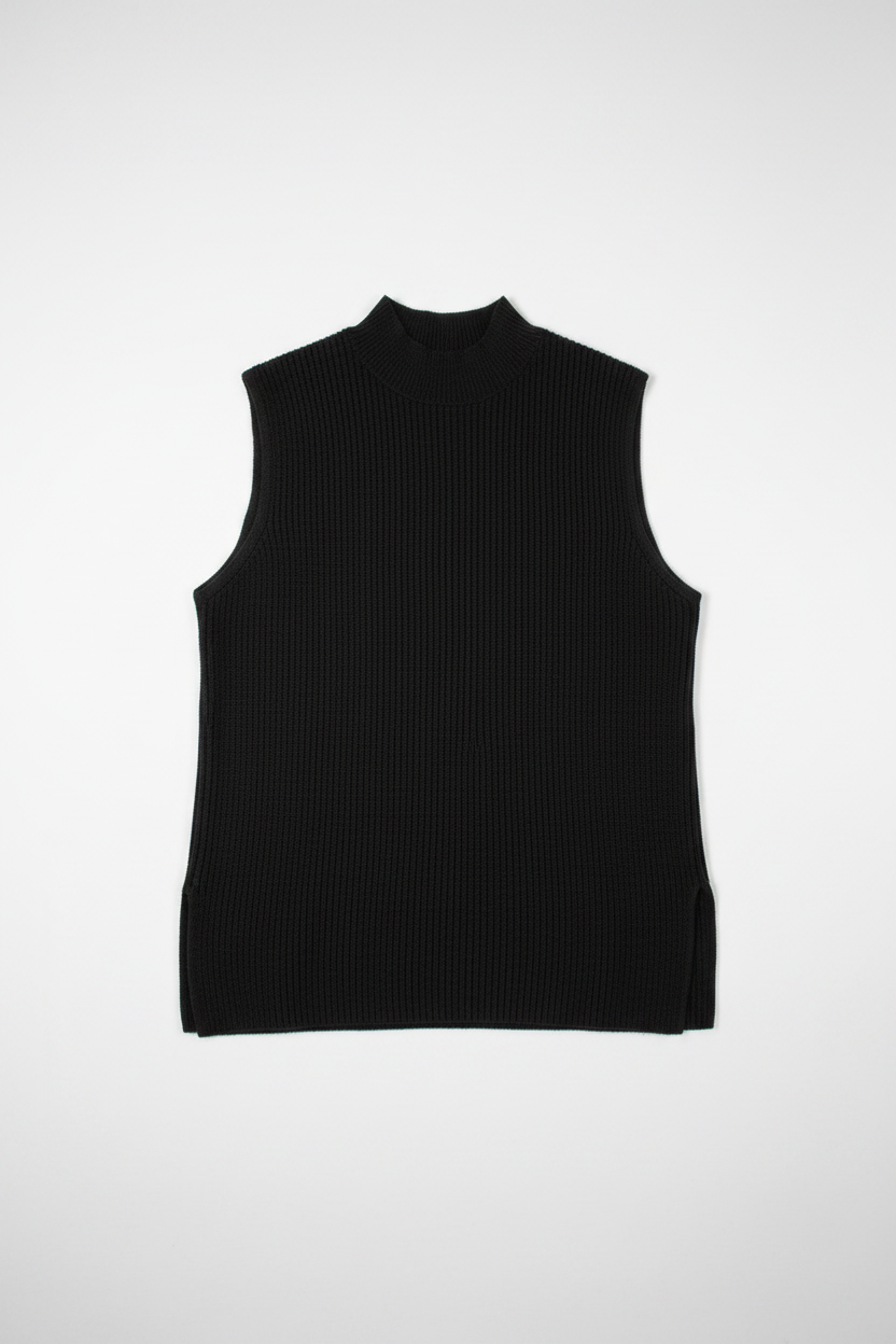 Chaleco negro punto acanalado - flat lay