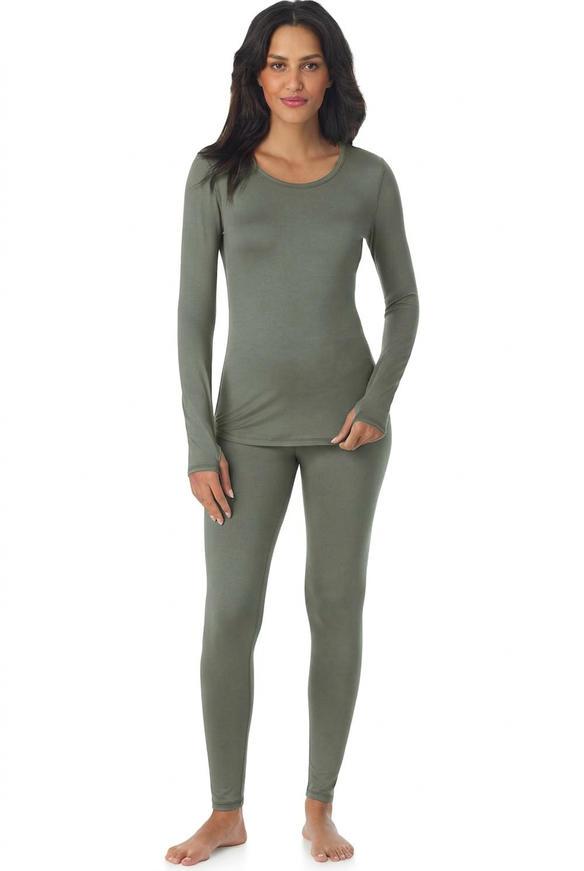 Conjunto deportivo ligero y transpirable de manga larga y leggings para mujer de Cuddl Duds - Conjuntos para estar en casa.
