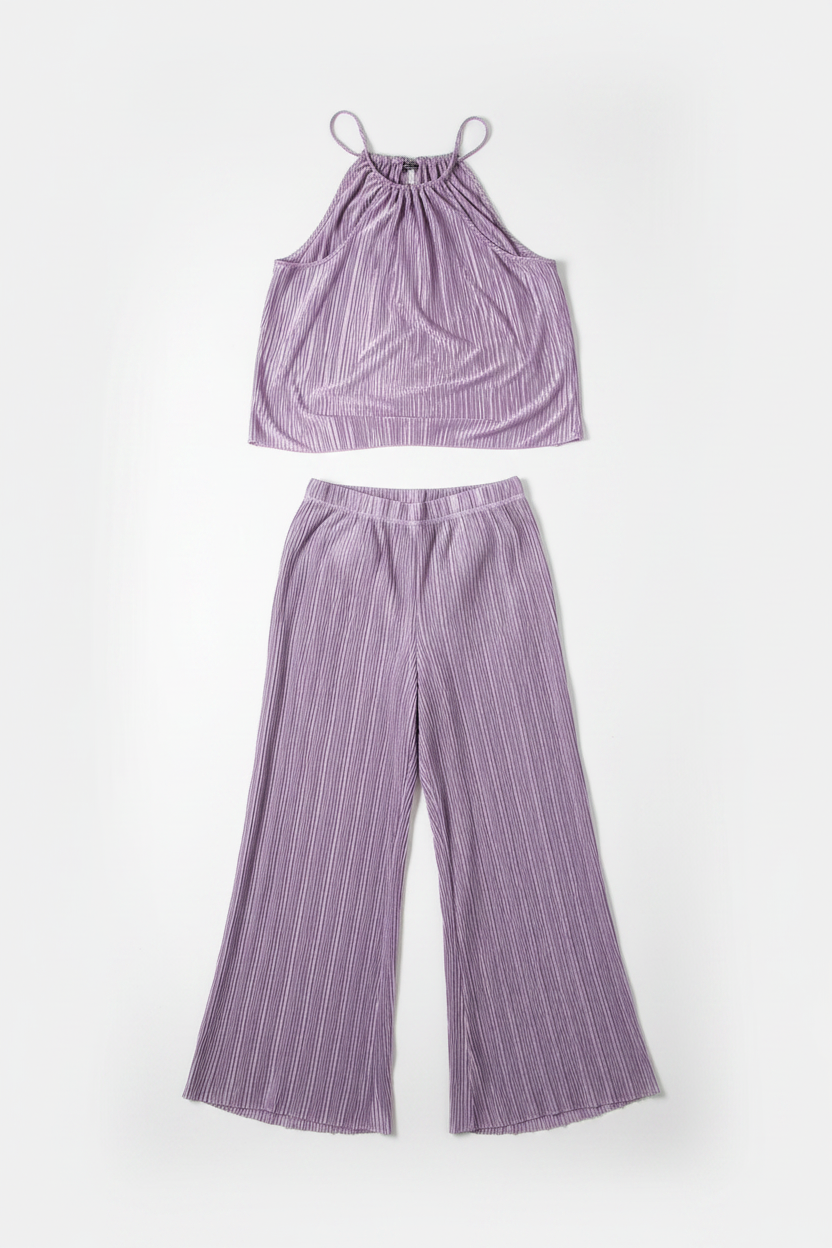 Conjunto Plisado Lila Flat Lay