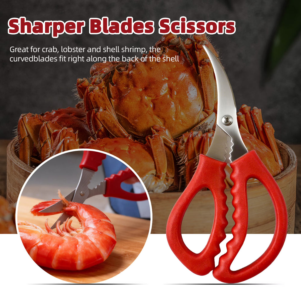 LAS TIJERAS SON COLOR NEGRO-Juego de Herramientas para Galletas de Mariscos con Salchicha de Langosta de Acero Inoxidable, Galletas para Cangrejo, Tenedor de Pata de Cangrejo, Tijeras para Mariscos y Bolsa de Almacenamiento