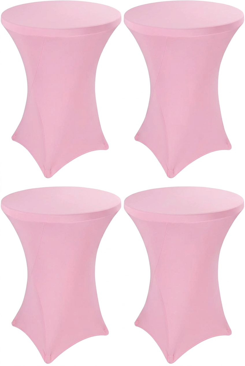 Manteles Elásticos de Spandex 4 Piezas | 32x43 Pulgadas con Esquinas Cuadradas | Ajustables para Mesa Alta de Coctel, Bar, Bodas y Fiestas | Rosa
