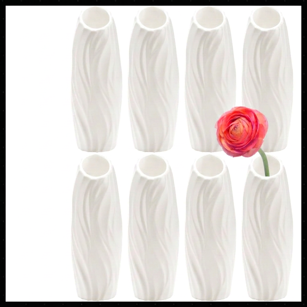 SOUJOY Set de 8 Floreros de Plástico Compuesto | Irrompibles para Decoración del Hogar | Blancos Cónicos Altos para Bodas, Sala y Arreglos Florales