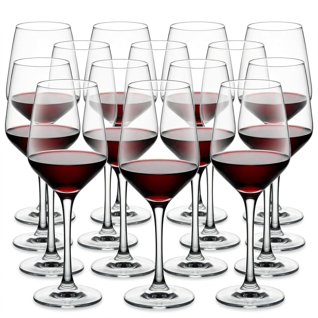 Set de 12 copas para vino transparentes de tallo largo para una mesa elegante