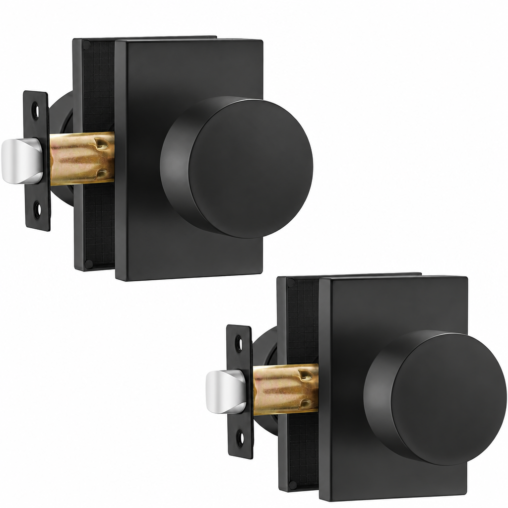 Pomos de puerta Goldenwarm negros para pasillo, pomo de puerta de paso de aleación de zinc negro mate, pomos modernos y resistentes para puertas de recibidor y armario, para pasillo (paquete de 2)