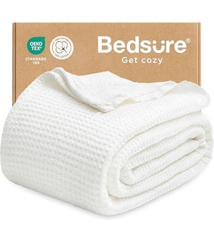 manta o cobija de algodón con tejido de gofre beige