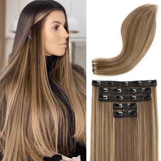 REECHO Prótesis capilar de 25 cm (10") de cabello humano real para mujeres con cabello fino, postizo con clip para volumen instantáneo y cobertura de raíces grises. Peluca de cabello natural Wiglett, color marrón medio mezclado con rubio miel #5568