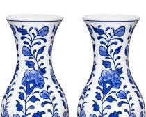 Juego de Mini Floreros de Cerámica Chinoiserie Azul y Blanco