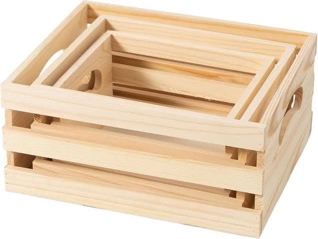 Set de 3 Cajas o Canastas de Madera Tipo Huacal / Guacal Nido con Agarraderas