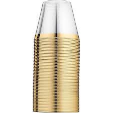 100 vasos de plástico desechables con borde dorado