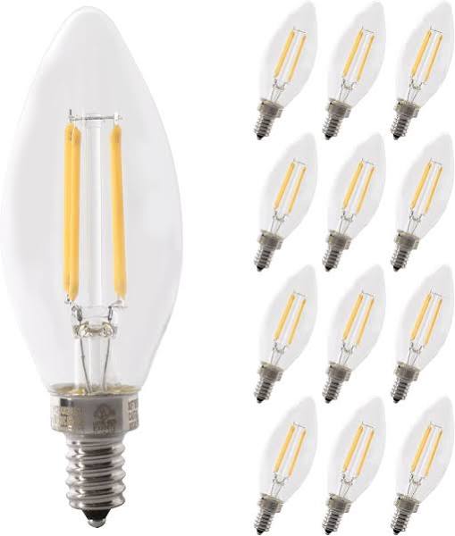bombillos LED de filamento tipo vela o candelabro (C35/B10) con rosca delgad ( CONTIENE 12 UNIDADES )