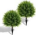 juego de 2 árboles o arbustos de cedro/ciprés artificiales para exteriores con estaca integrada