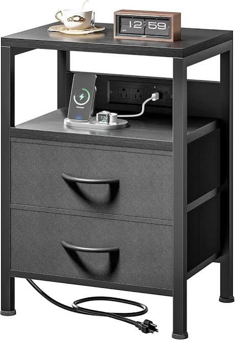 mesita de noche de 2 gavetas con estación de carga integrada marca Lazzanto (2-Drawer