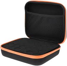 estuche rígido portátil de EVA con cremallera naranja, diseñado para organizar y proteger botellas de aceites esenciales.