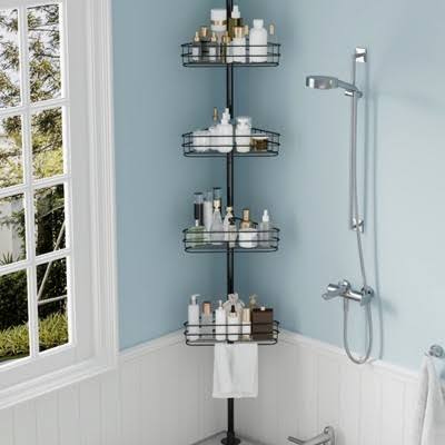 organizador esquinero telescópico para ducha con barra de tensión (Bathroom Corner Shower Caddy Tension Pole)