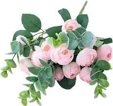 juego de guirnaldas de flores artificiales con rosas rosadas y hojas verdes de eucalipto x4