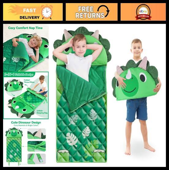 Saco de Dormir Infantil 2 en 1 iPlay iLearn – Diseño de Dinosaurio | Se Convierte en Almohada | Ideal para Siestas y Campamentos