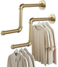 perchero de pared estilo industrial fabricado con tubos y bridas metálicas con un acabado texturizado de color dorado brillante