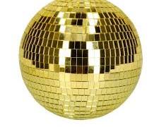 Bola de discoteca dorada con facetas espejadas