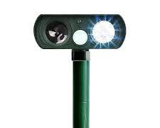 repelente ultrasónico de animales con energía solar, un dispositivo para exteriores diseñado para clavar en el jardín. Funciona mediante un sensor de movimiento PIR ( ARTICULO VIENE COMO SE MUESTRA EN LA SEGUNDA IMAGEN )