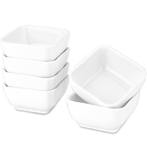 set de 6 mini tazas, moldes o recipientes cuadrados de porcelana blanca (estilo ramekins o mini platones para salsas)