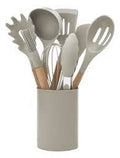 set de utensilios de cocina de silicona con mangos de madera