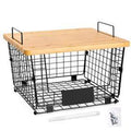 cesta de alambre apilable con tapa de madera