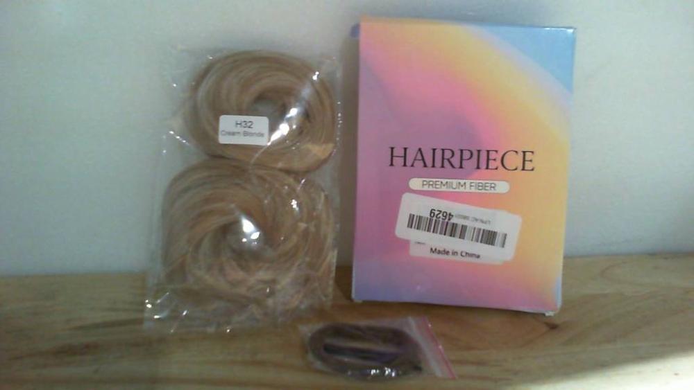 set de extensiones de cabello tipo dona o moño postizo (Hairpiece Bun Extension) de fibra premium en rubio.