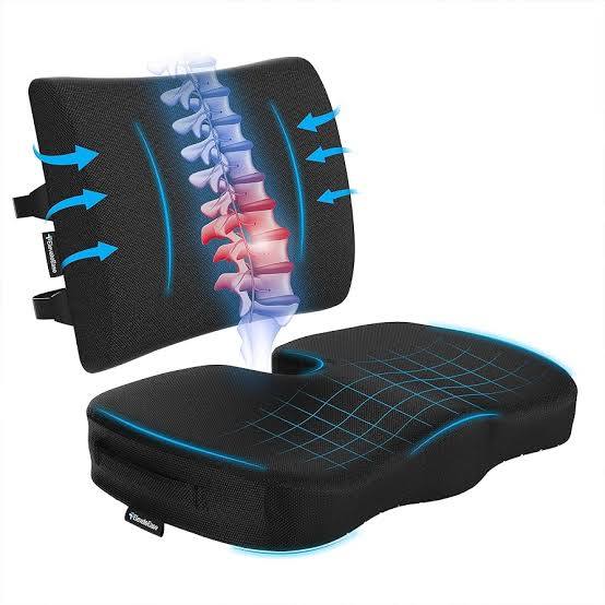 set ergonómico ortopédico de espuma viscoelástica con asiento y soporte de espalda.