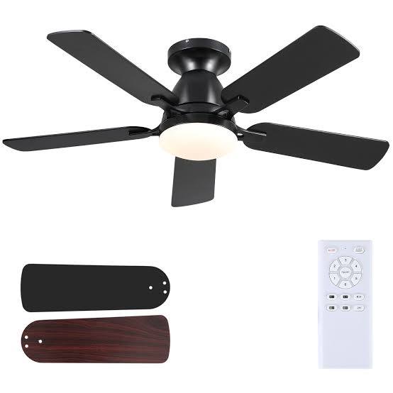 ventilador de techo moderno de 52 pulgadas con luz LED integrada y control remoto ARTICULO VIENE COMO SE MUESTRA EN LA FOTO 2-3-4 ASPAS EN COLOR NEGRA