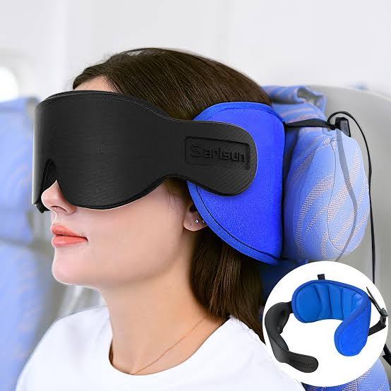 Almohada de viaje ergonómica con antifaz integrado de la marca Sarisun